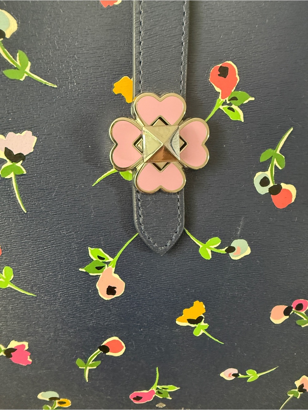 kate spade Navy Floral Small Tote with Pink Flower Snap - Picture 3 of 6